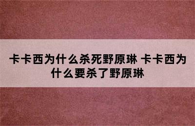 卡卡西为什么杀死野原琳 卡卡西为什么要杀了野原琳